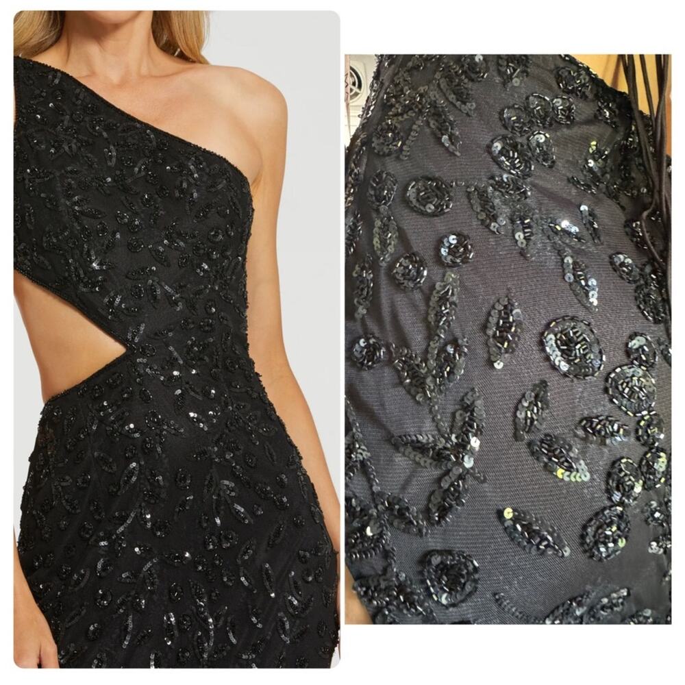 Mac Duggal 6084 Black Strappy One Shoulder Cut Out Sequins Sz8 Prom Gala Wedding - Picture 2 of 4